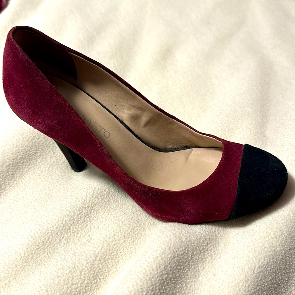 Maroon and black heels